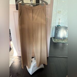 Veronica Beard Tonelli herringbone twill wide leg trousers in camel tan